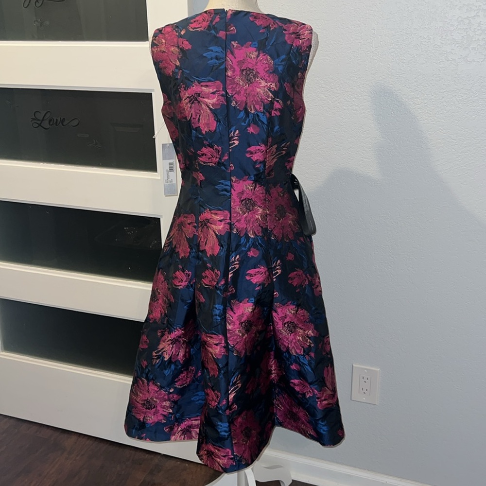 Kay Unger Navy Floral Midi Dress with Pink Floral Print - Picture 5 of 10